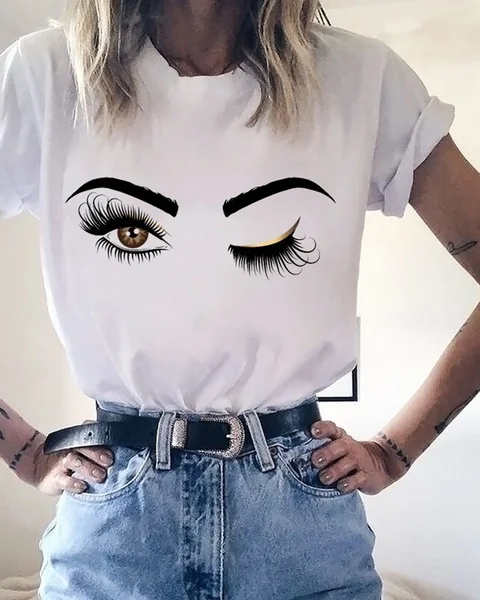 Women Printed Short Sleeve Round Neck T Shirt Blouse Tops graphic funny eyes grunge tumblr gothic young vintage tees art tops | Женская