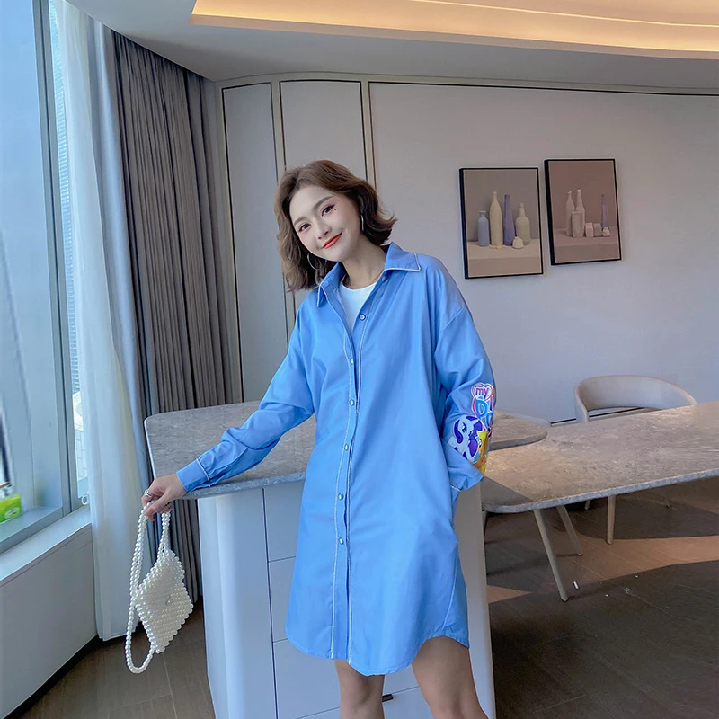 2020 Autumn denim long shirts women fashion beading new arrival | Женская одежда