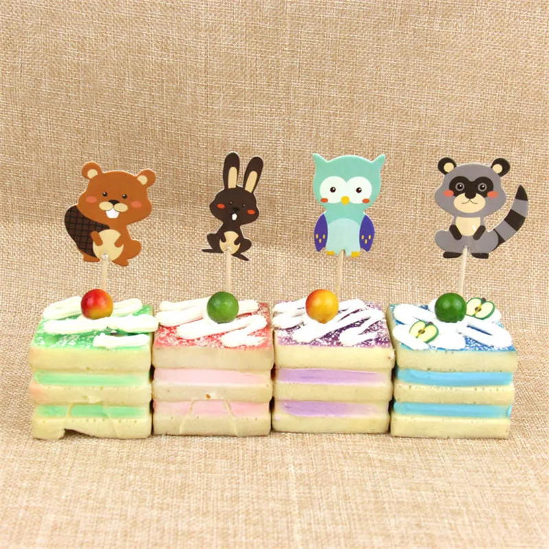 24 шт. белка/Сова/кролик/медведь кекс Topper мультфильм вечерние принадлежности на