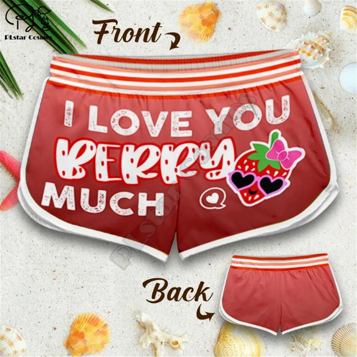 

Couple Matching I LOVE YOU BERRY MUCH Printed 3d Shorts women for men Elastic Waist Shorts Summer Quick Dry Beach shorts