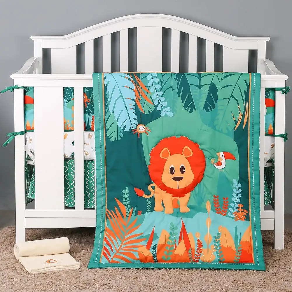Three-Piece Baby Bedding Set Cartoon Animal Lion Theme Crib Bedding Kit Babies Bed Quilt Bed Skirt Sheet Best Sleeping Gift