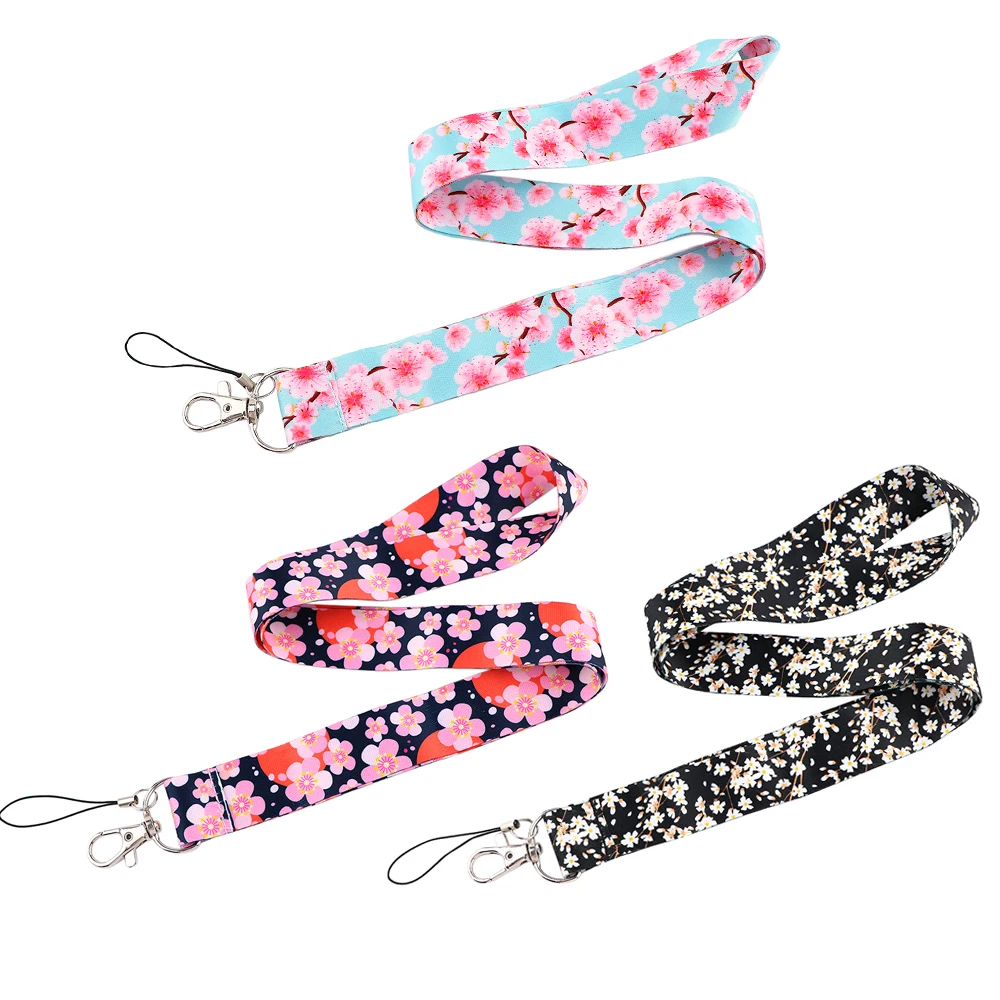

JF1010 Cherry Blossom Pink Lanyards for Key Neck Strap For Card Badge Gym Keychain Lanyard Key Holder DIY Hanging Rope