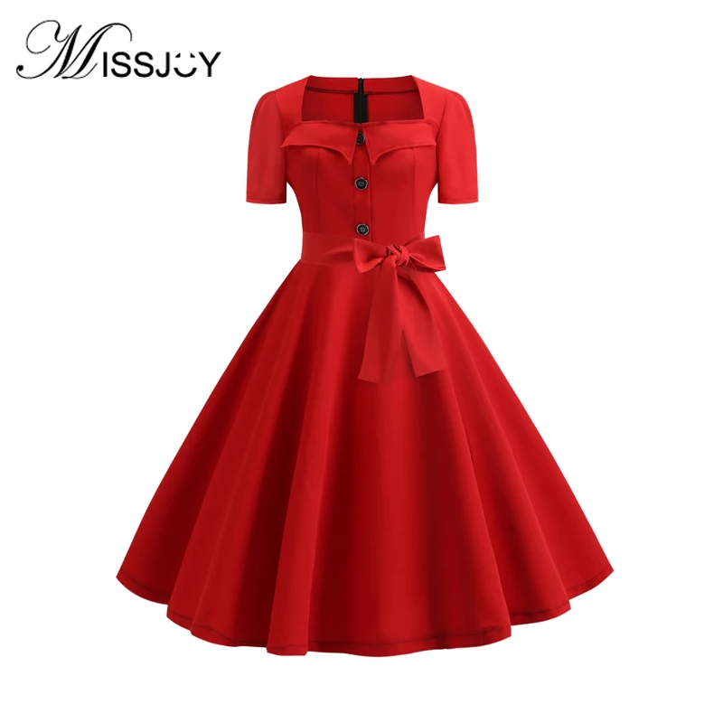 Женское винтажное платье на пуговицах MISSJOY коктейльное трапециевидной формы с