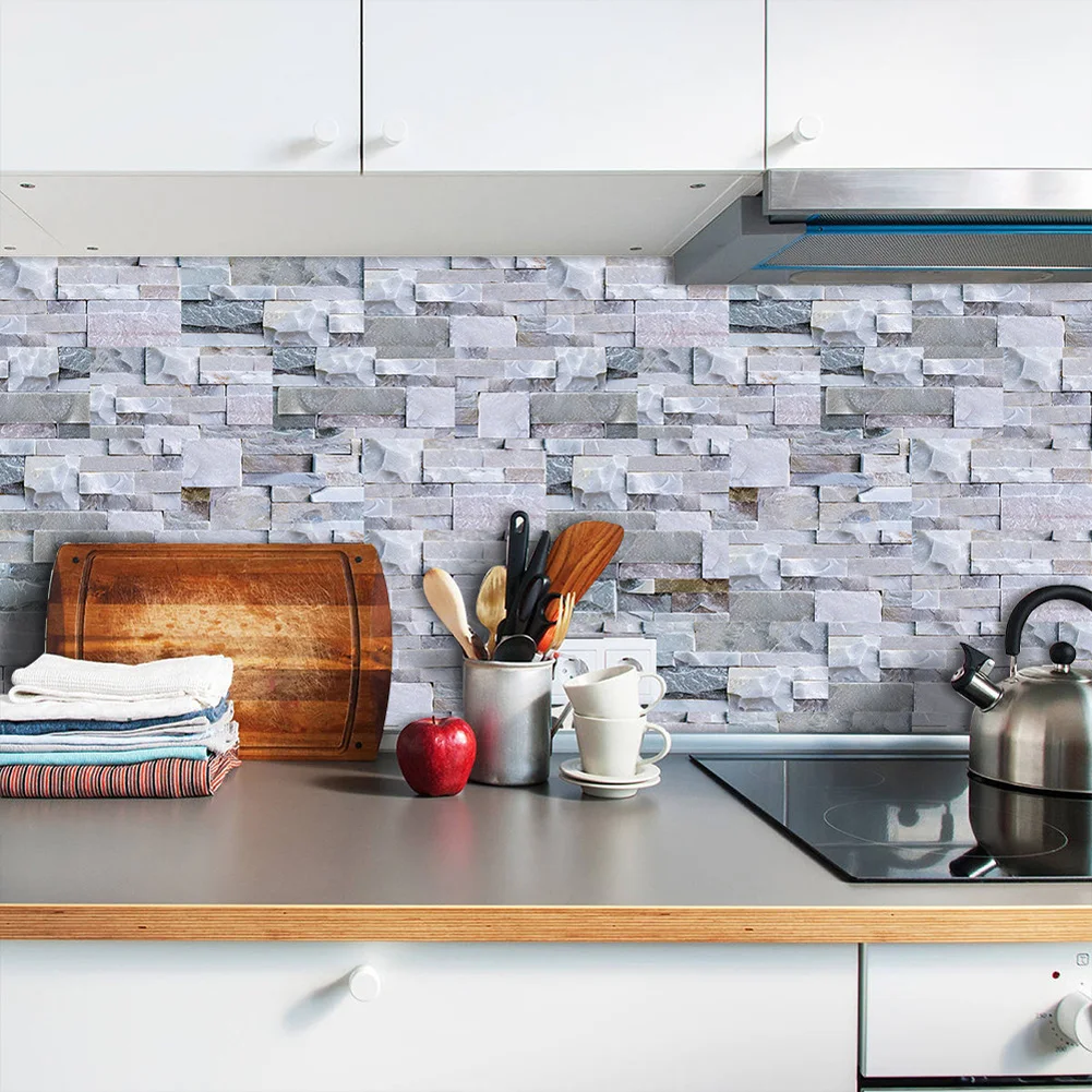 

9pcs Mosaic Stone Bricks Self-adhesive Bathroom Kitchen Wall Tile Sticker Floor Stickers Imitation Wall Tile Stickers Decoration