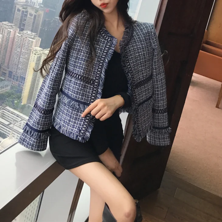 

Korean Elegant Overcoat 2021 New Fall Winter Women Harajuku Short Coat Jacket Female Loose Plaid Wild Top Cardigan Woman Coat