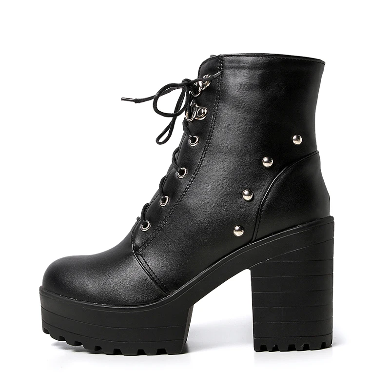 Женские ботильоны на платформе и толстом высоком каблуке с круглым