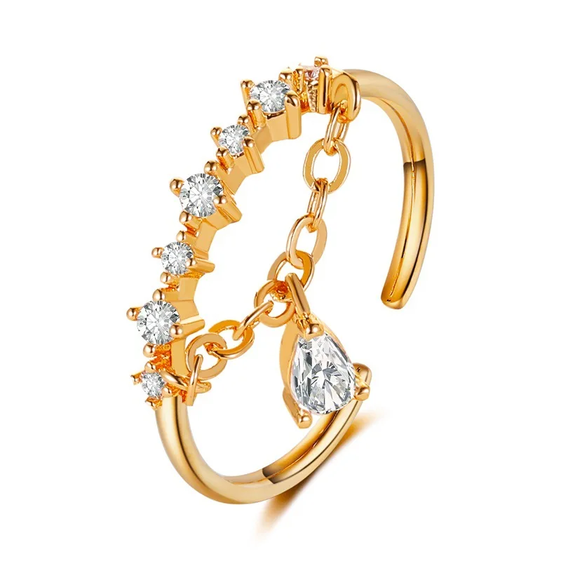 

Classic Female Water Drop Pendant Ring Cute Gold Silver Color Wedding Rings For Women Trendy White Zircon Open Engagement Ring