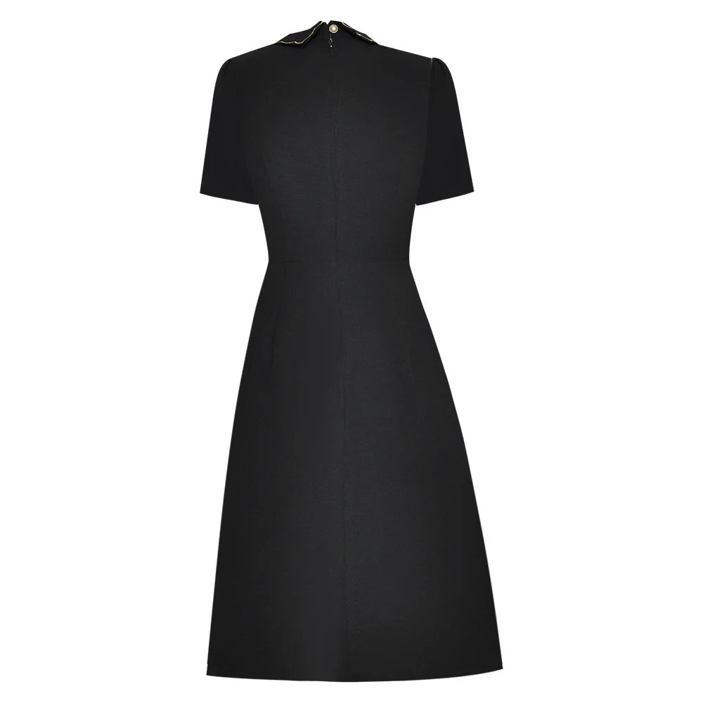 

HIGH QUALITY Newest 2021 Designer Fashion Womens Short Sleeve Peter Pan Collar Gold Thread Embroidery Dress