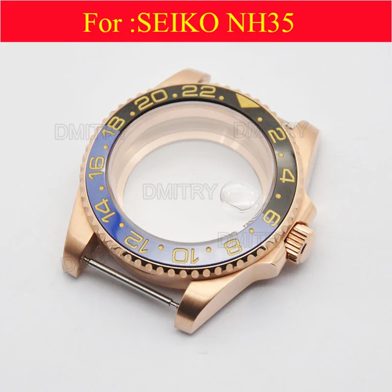 

Watch parts, 40mm Electroplated rose gold case.For 20 mm stainless steel adjustable length strap, nh35 movement case
