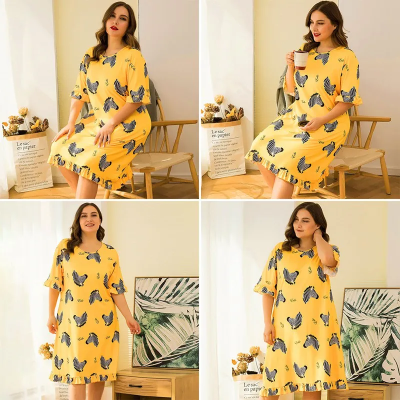 

1 PCS Ladies Nightdress Cute Printing Robe Loose Pajamas Sleepshirts Nightdress Women Sleep Dresses Underwear