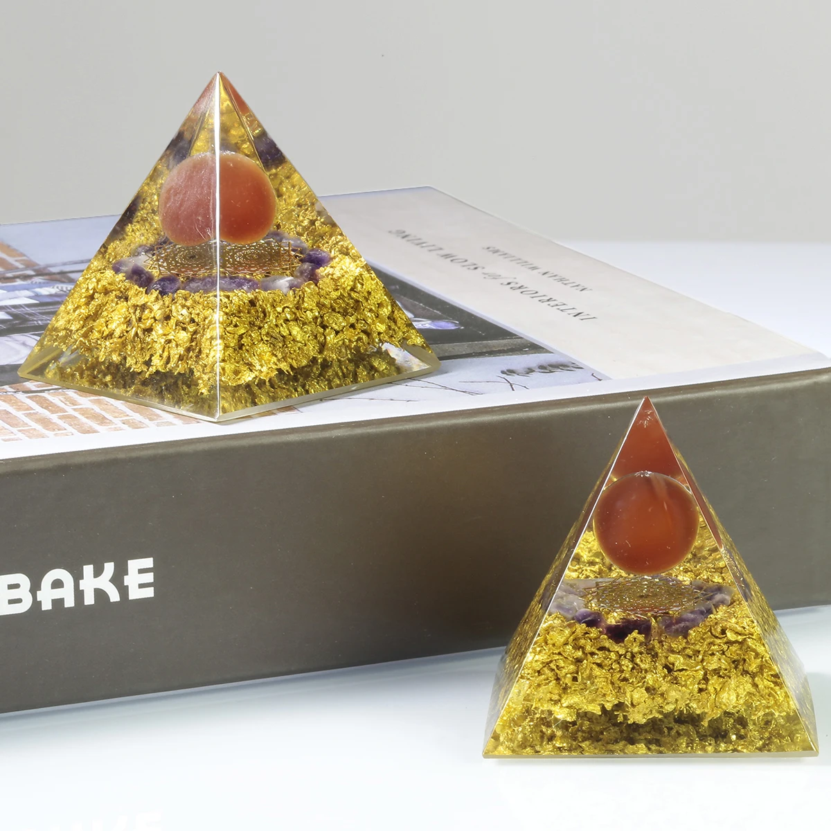 TUMBEELLUWA Crown Chakra Orgone Pyramid Crystal Stone Ball Reiki Balancing Energy Generator for EMF Protection Yoga Meditation