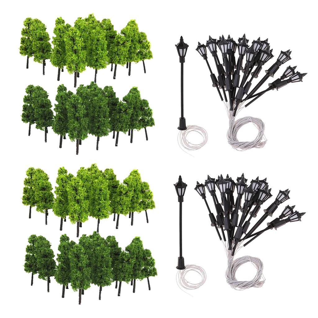 

80PCS HO FREIGHT YARD TREE MODEL & RAILWAY YARD SPOT GARDEN LIGHT 1:100 SCALE 3V