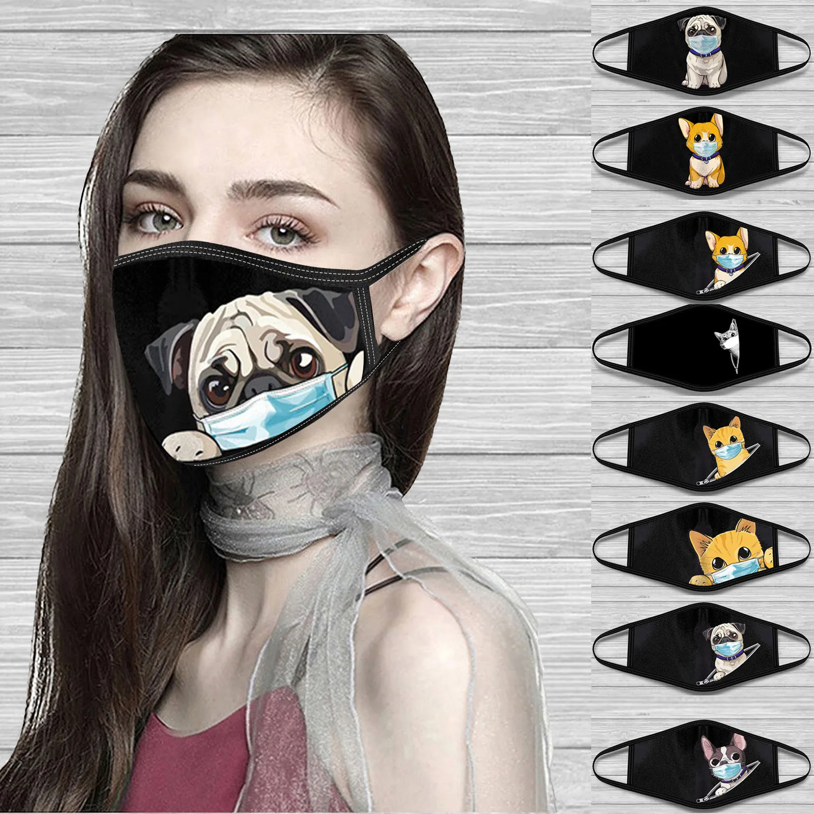 

Unisex Fashion Cute Dog Print Washable Cotton Mask Adult Breathable Anti-dust Protection Face Masks Earloop mascarillas masque