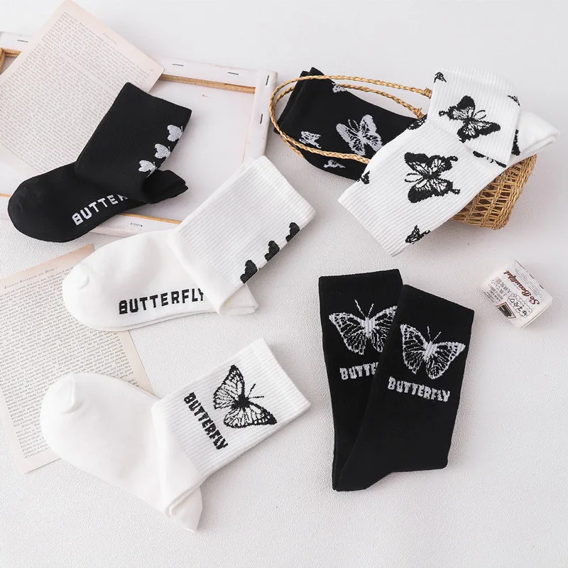 

Cartoon socks cute bow print white black calcetines funny fall harajuku fashion kawaii skarpetki damskie woman chaussette femme