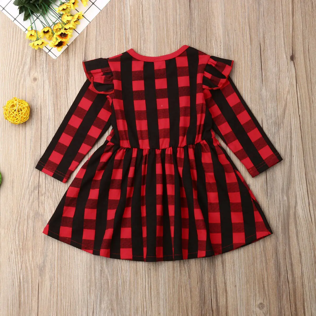 2019 Baby Spring Autumn Clothing Christmas Toddler Girl Princess Party Checked Dress Red Plaid Tutu Long Sleeve Dresses | Детская одежда