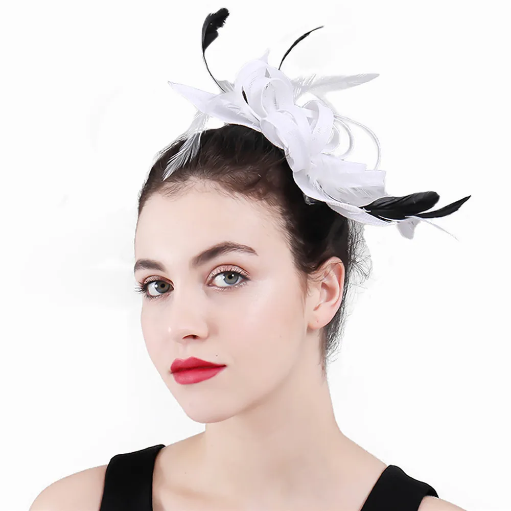 

Vintage Women Fascinator Feather Cocktail Hat Hairband 2020 Ladies Headband Wedding Party Headdress Royal Hair Accessoies SYF431