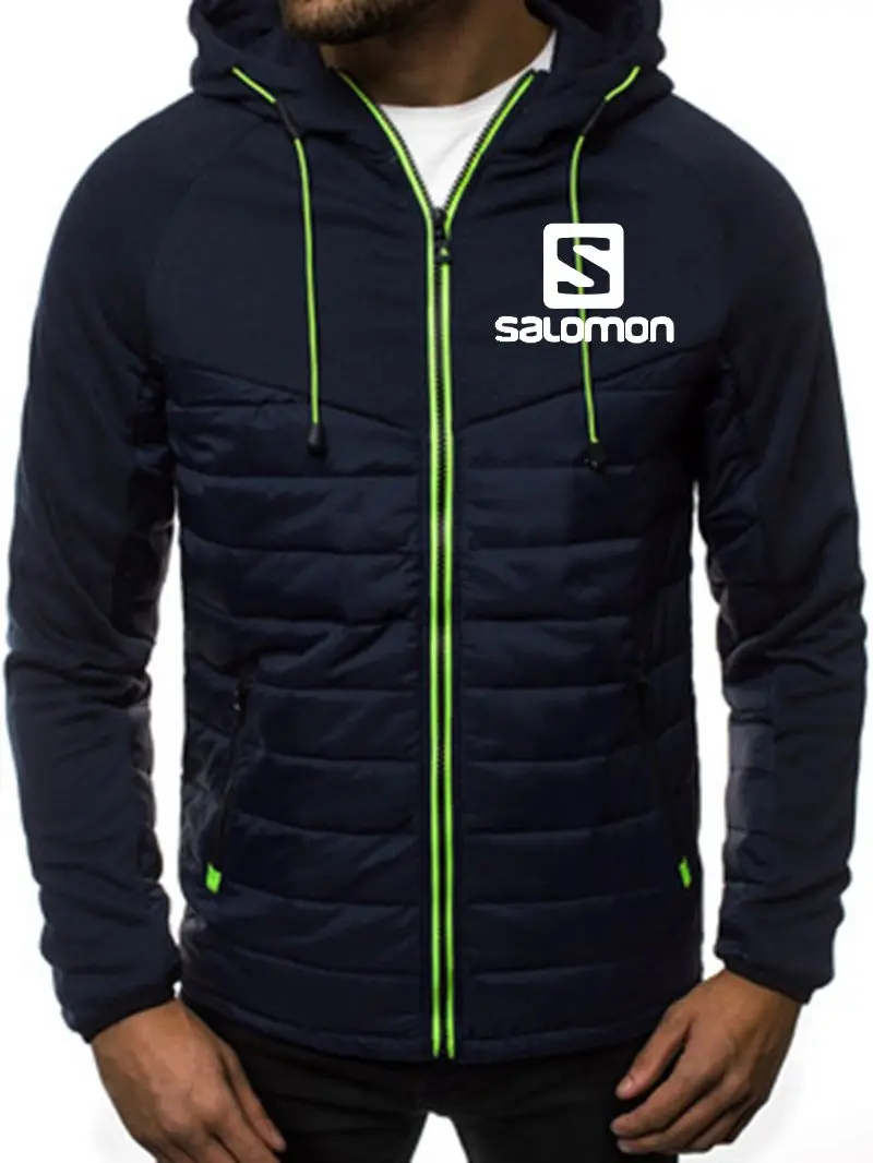 

S printing Winter Jacket Men Lightweight Hooded Zipper Coat Windproof Warm Solid Color Fashion Male Coat Outdoor Sportswear