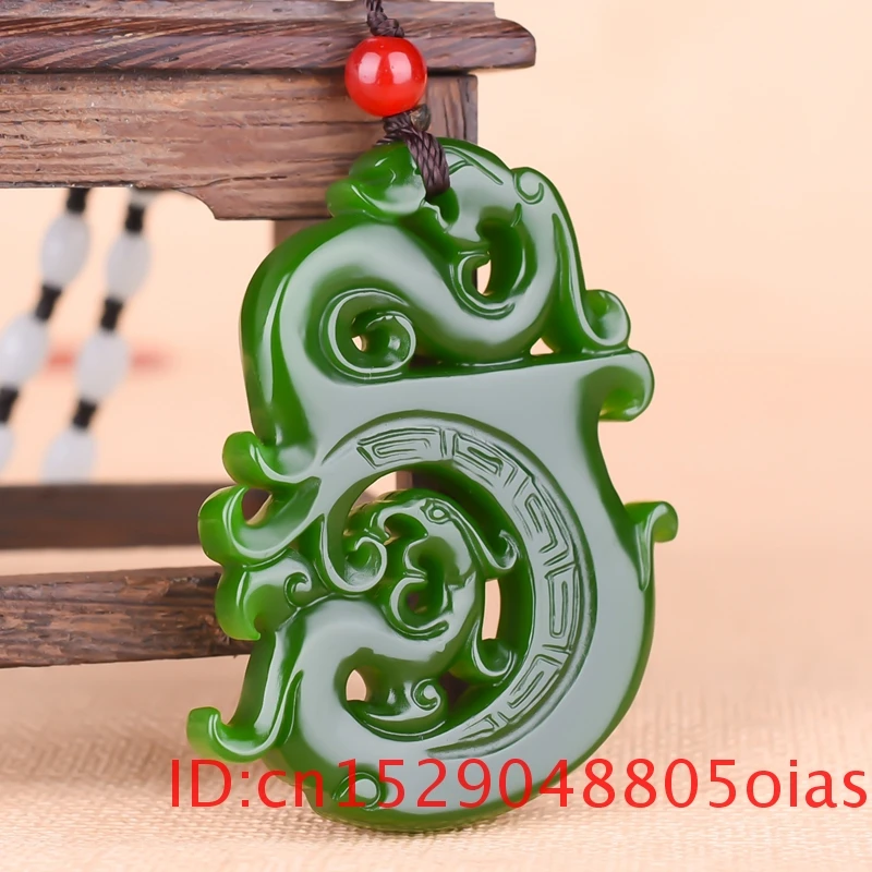 Натуральный зеленый китайский Нефритовый Дракон Ожерелье Феникса