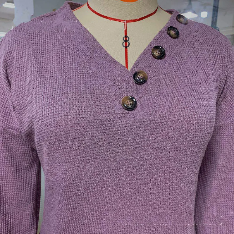 

Autumn T-shirt 2020 Autumn Button V Neck Loose T Shirts Winter Women's Casual Clothes Long Sleeve Solid Color Top Camisas Mujer