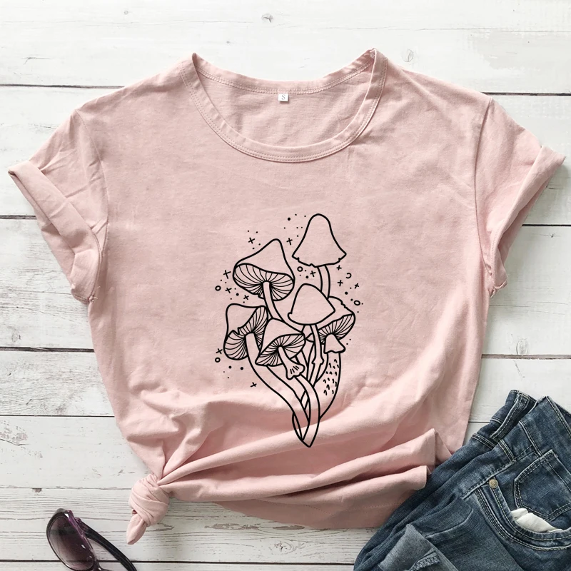 

Celestial Mushrooms T-shirt Vintage Women Graphic Plant Tee Shirt Top Aesthetic Nature Tshirt