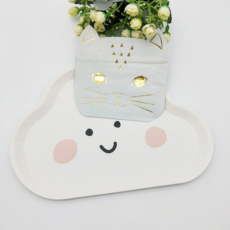 

100pcs Gold Foil Paper Napkin Cartoon Cat Style Napkins For Birthday Wedding Engagement Party Supply Tissue Napkin Serviettes