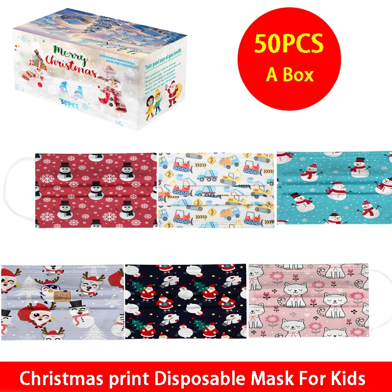 

Быстрая доставка 50 шт. Рождественская Детская одноразовая маска в коробке Детская мультяшная детская 3-слойная маска с фильтром для гигиены...