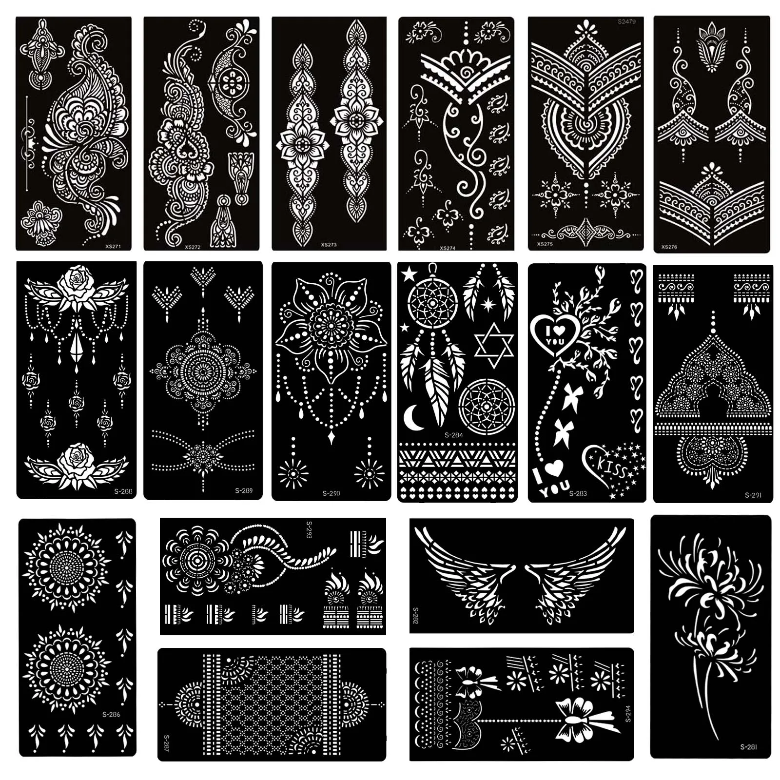 20 штук для нанесения хны и тату набор трафаретов Для женщин временый боди арт