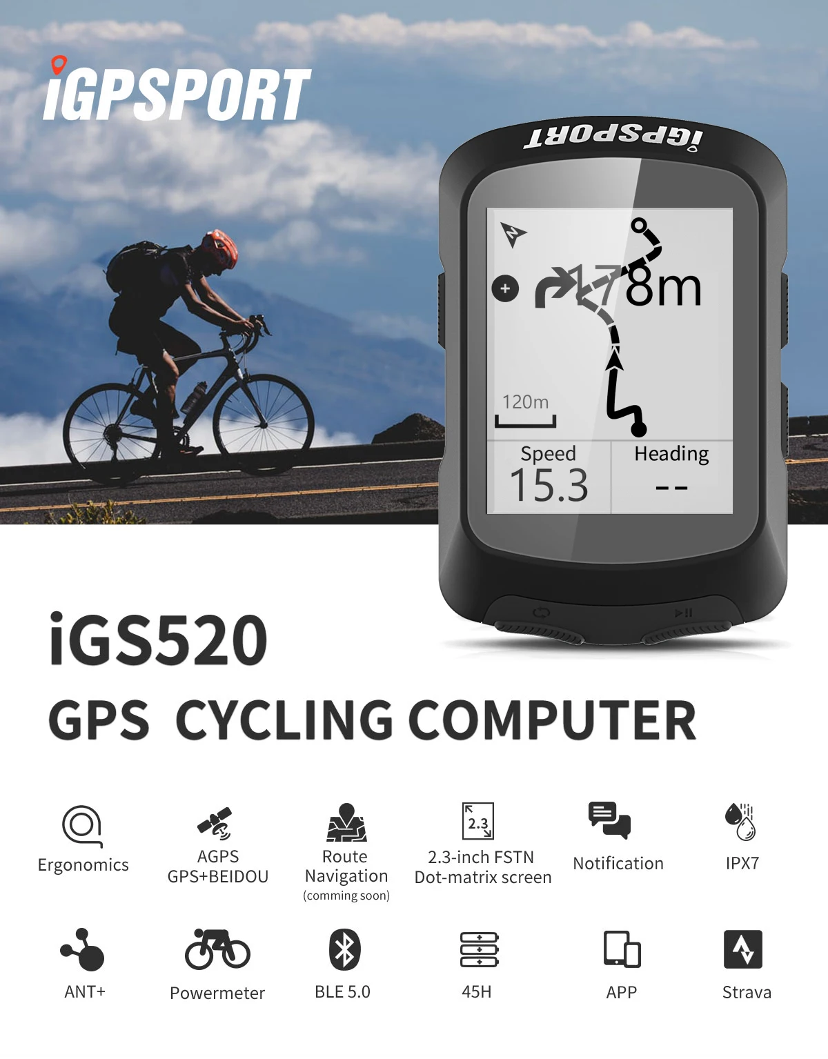 Новое поступление iGPSPORT IGS520 измеритель мощности для велоспорта компьютерные
