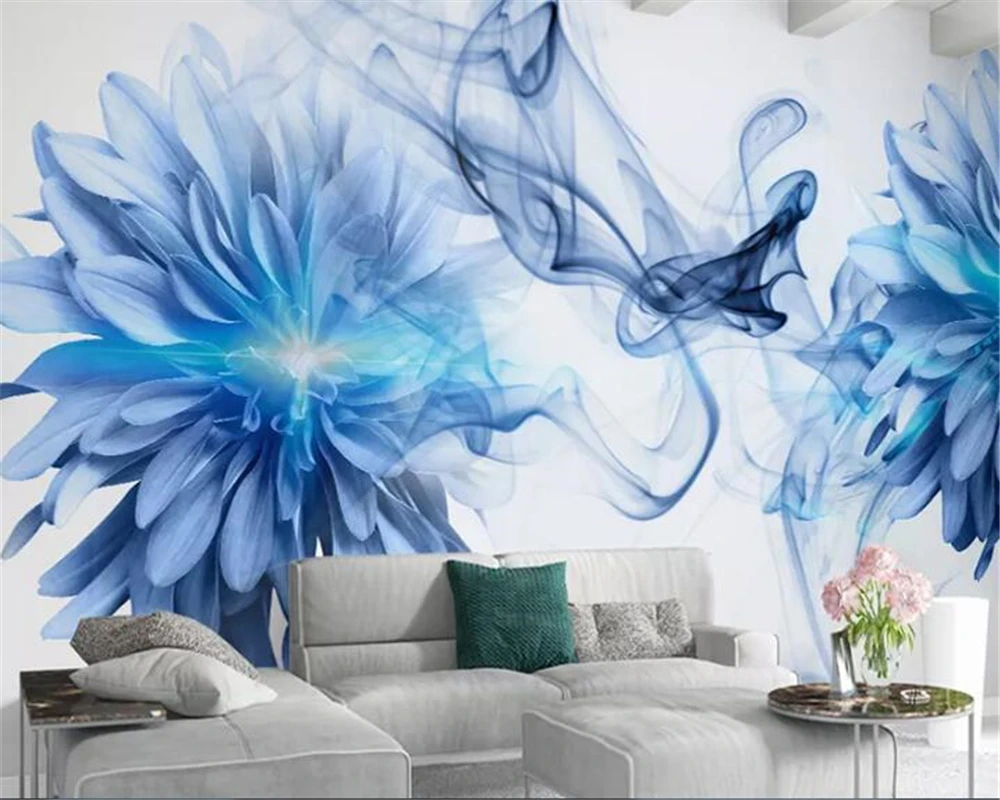 

beibehang 3d wallpaper Modern minimalist abstract smoke blue flowers bedroom background wall papier peint mural 3d papier peint