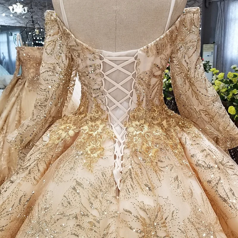 LS31270 платье люкс роскошные золотые кружева pleat торжественное с открытыми плечами