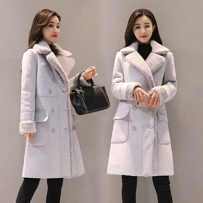 Winter Jacket Women Suede Fur Winter Coat 2019 Fashion Thick Faux Sheepskin Long Jacket Overcoat Female Solid Warm Trench Coats