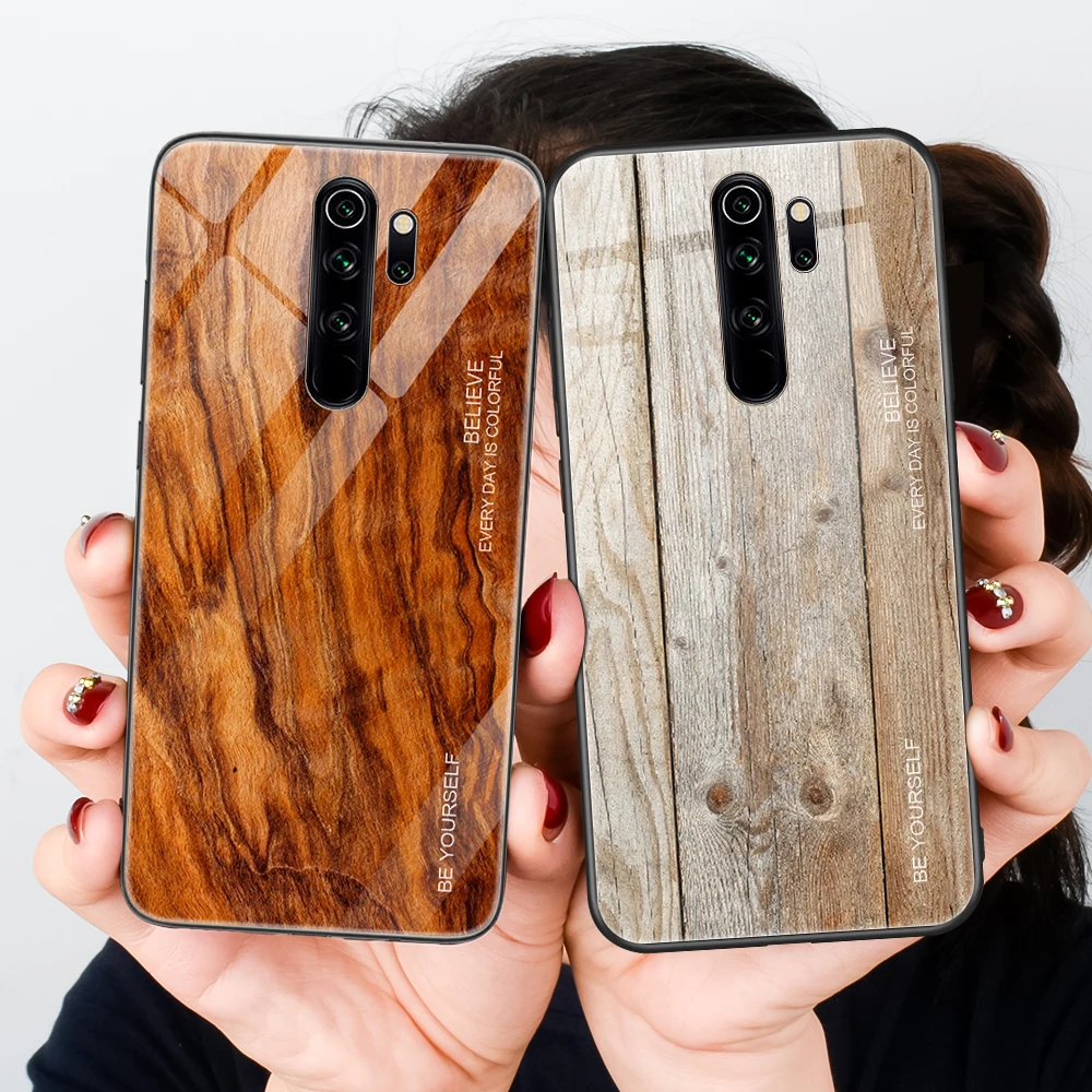 Градиентный чехол из закаленного стекла для Xiao mi Red Note 8 Pro 8T роскошный деревянный