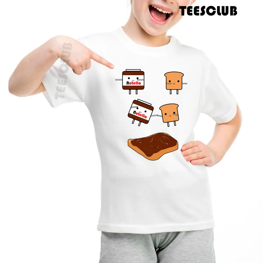 Детская одежда; коллекция года; модная забавная Футболка с принтом Nutella Kawaii; футболка с круглым вырезом для маленьких мальчиков и девочек; крутые летние топы