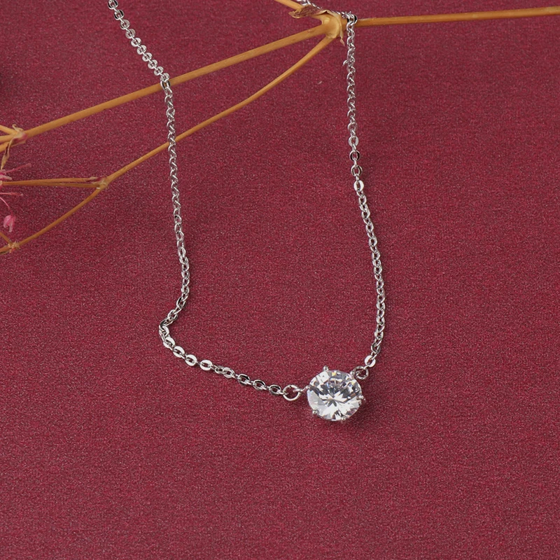 Простой Большой AAA кубический цирконий кулон ожерелье Золотая цепочка круглые