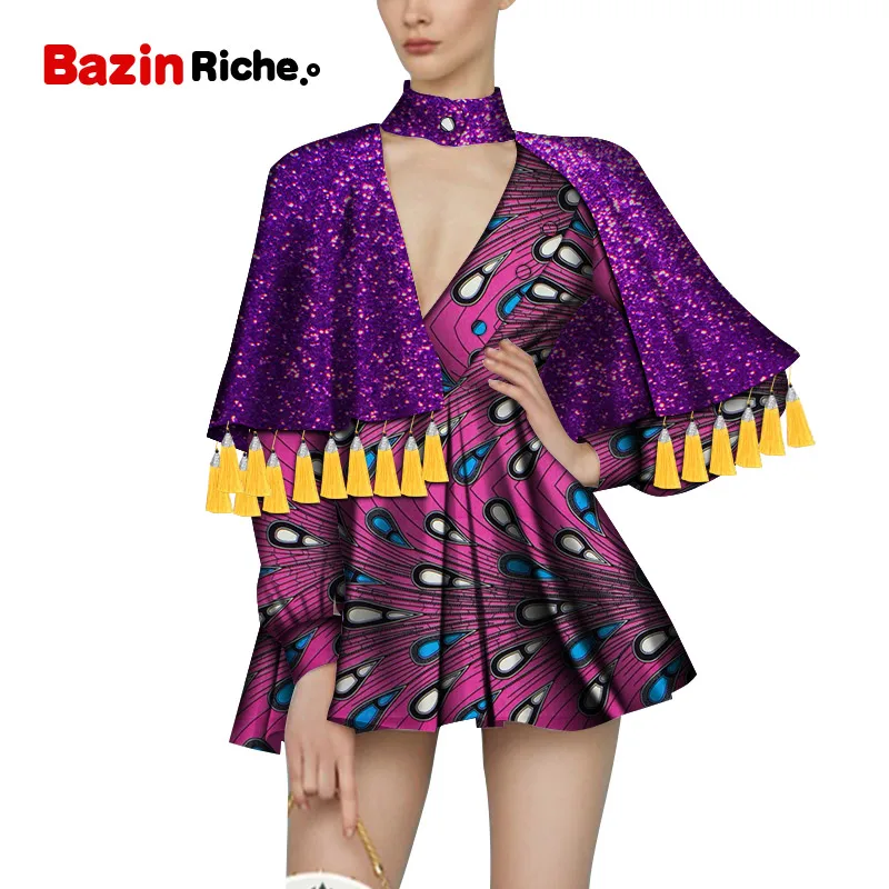 Two Pcs Skirt Suit Glitter Crop with Yellow Tassel & Short Skirt Sexy Lady Clothing Above-Knee Fashion Women Skirt Sets WY6578