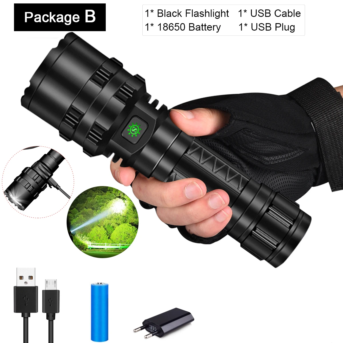 Package B Самый мощный фонарик XHP50.2 светодиодный фонарь Xlamp L2 фонарь Водонепроницаемый светодиодный фонарь охотничий фонарик 18650 26650 аккумулятор - Испускаемый цвет: Package B