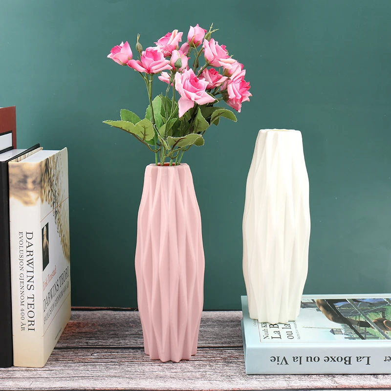 

1PC Flower Vase White Imitation Ceramic Flower Pot Decoration Home Plastic Vase