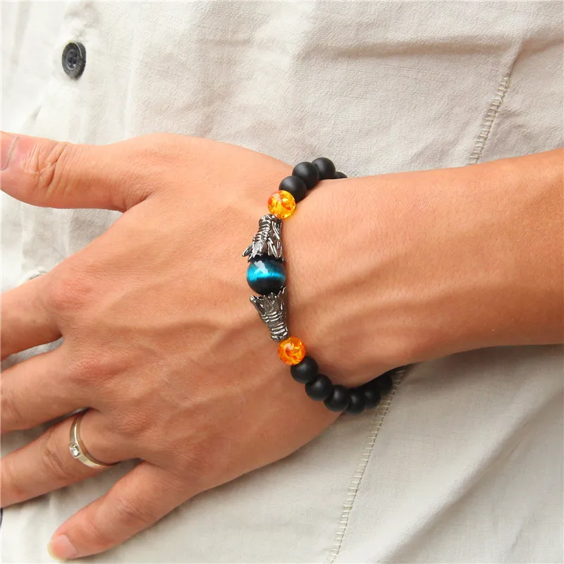 Браслет "тигровый глаз" для женщин Pulseira Masculina мужские ювелирные изделия дракон Bileklik Pulseira 8 мм каменные бусины эластичные мужские браслеты