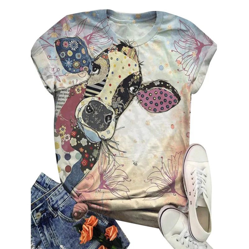 

Women T-shirt Summer Short-sleeved Tops Personality Animal Pattern Loose T-shirt Oversized Casual daily Tops lady T-shirt