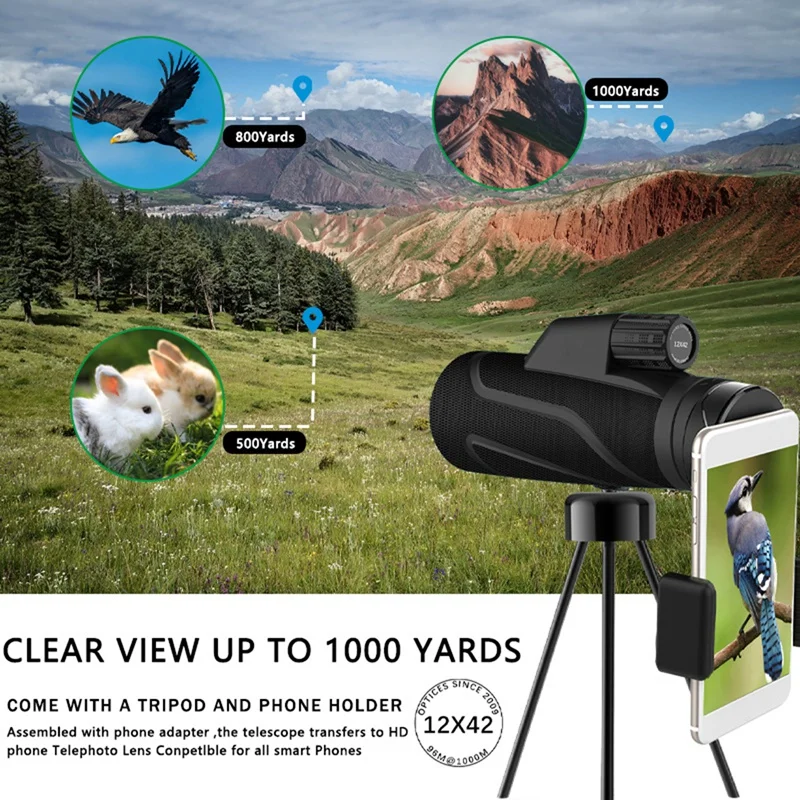 

12X42 Hd Monocular Telescope Waterproof Fogproof Shockproof Monocular for Bird Watching Hunting Camping Hiking Camping