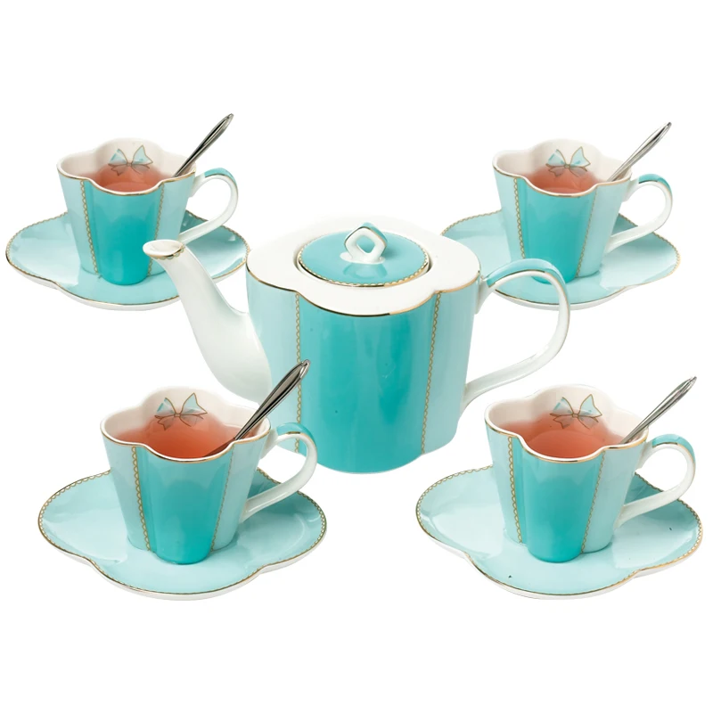 

British Style Bone China Afternoon Tea Set Coffee Drinkware Set Teapot WithTea Filter Coffee Cups And Saucers Home Wedding Gift