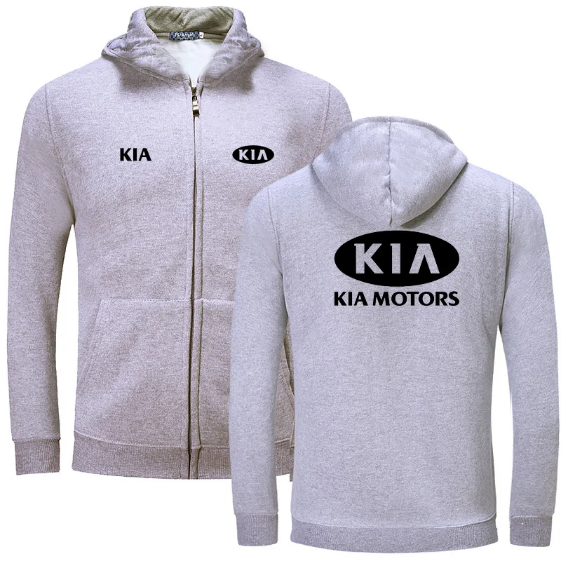 

2021 Winter men fleece warm KIA zipper Hoodies hooded Sweatshirts zipper autumn cotton soprts sportwear