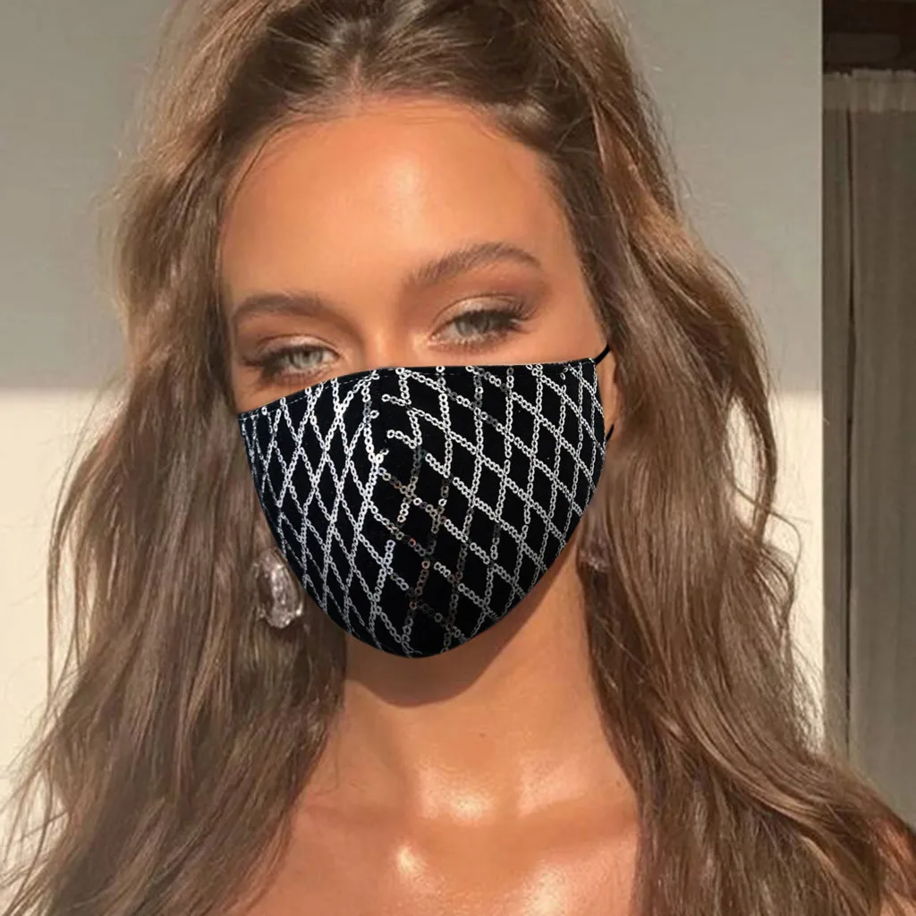 

1PC Adult Washable Adjustable Breathable Sequins Protector Face Mask Erwachsenenmaske Facemasks Headband masques faciaux Mscara
