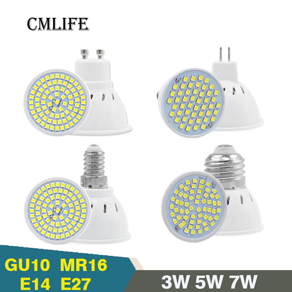 8 шт. светодиодные лампочки E27 E14 Светодиодные прожекторы GU10 Bombillas MR16 Lampada 48 60 80LED s