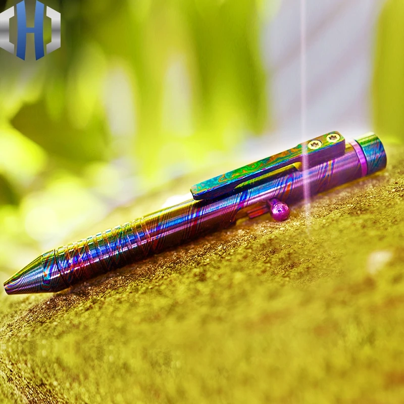 Титановая тактическая ручка Дамаск цветная титановая Конская для самозащиты