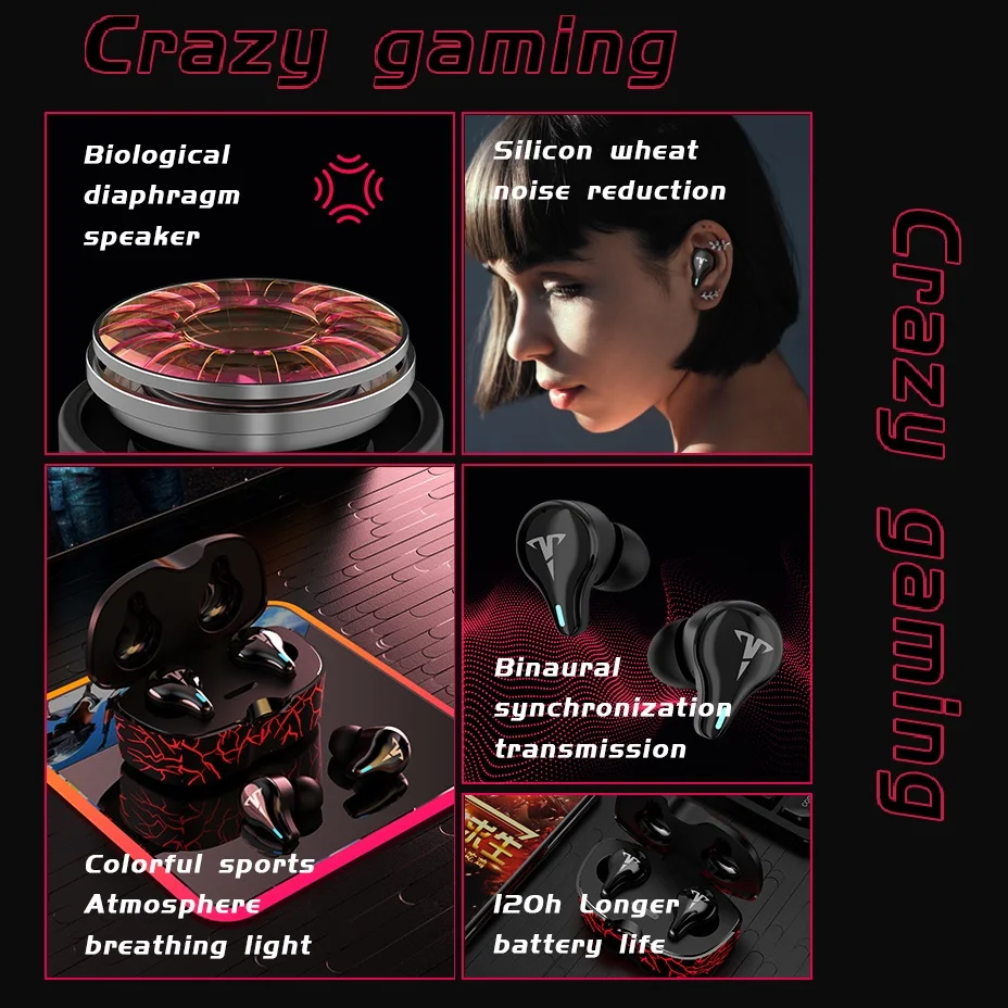 gaming earbuds low latency tws game bluetooth earphones with mic bass audio sound positioning wireless headsets for huawei mi free global shipping