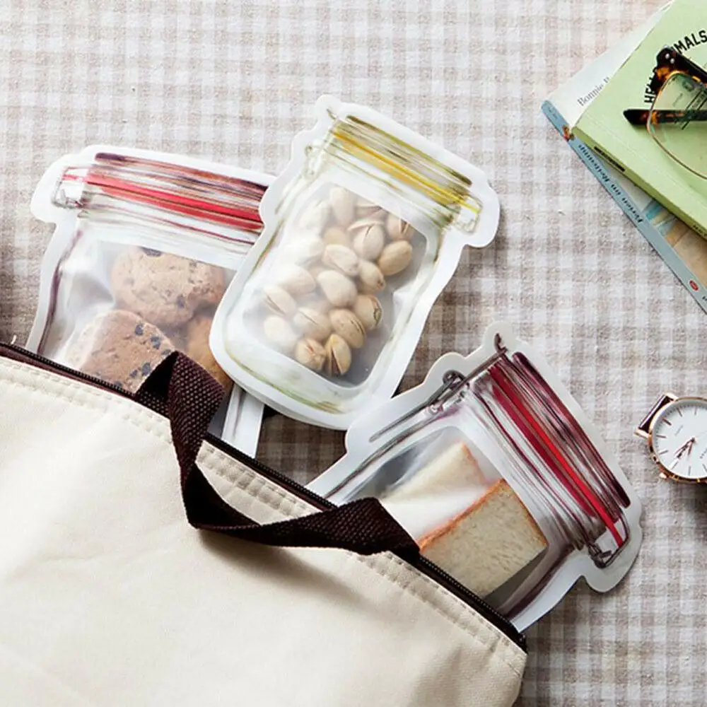 

Reusable Mason Jar Zipper Bag 12pcs Grocery Bag Candy Jar Food Storage Bags Portable Nuts Cookies Bag Kitchen Food Snacks Sealed