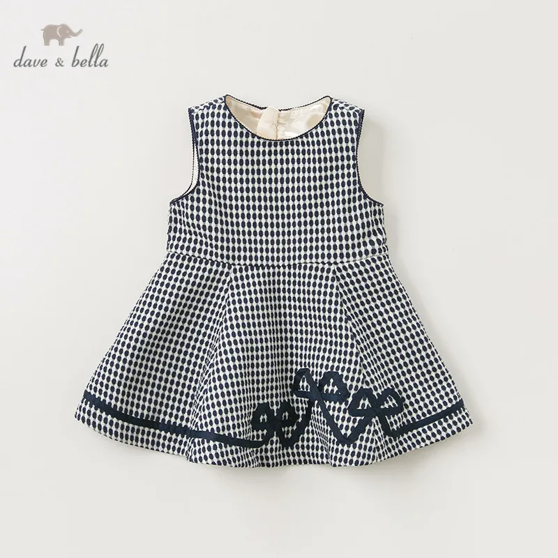 DB11408-2 dave bella/осеннее платье-майка принцессы в горошек с бантом для маленьких
