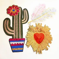 feather fabric embroidered cactus heart patch cap clothes stickers bag iron on applique diy apparel sewing clothing accessorie