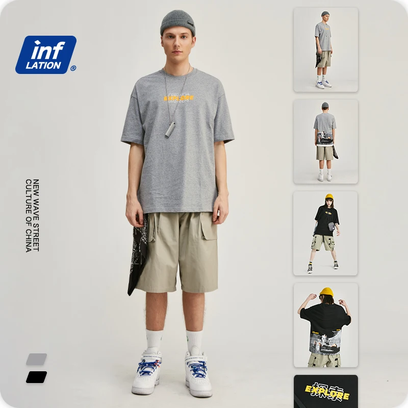 Мужская хлопковая футболка INFLATION черная Повседневная для пары 91353S 2019 | одежда